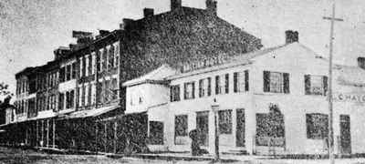 A vintage black and white photo of the British Hotel in Cobourg Ontario